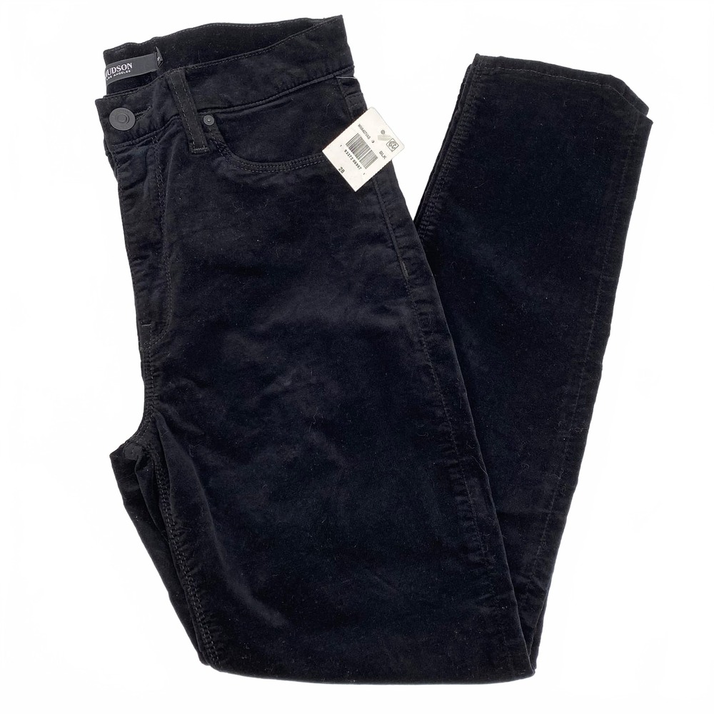 Hudson Jeans Black Velvet Barbara Super Skinny Pants | Womens 28